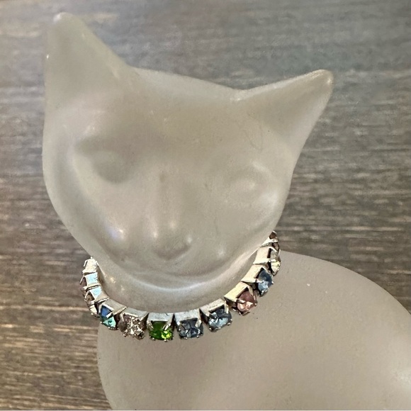 German White Frosted 4" Crystal Cat with Multi Colored Rhinestone Collar by FK - Picture 3 of 6